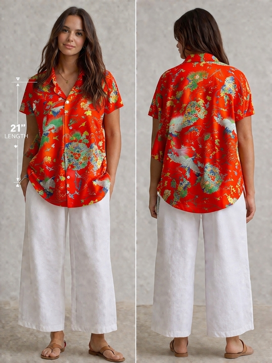Ralph Lauren Tops - Ralph Lauren Red Floral Crane Short-Sleeve Button-Down